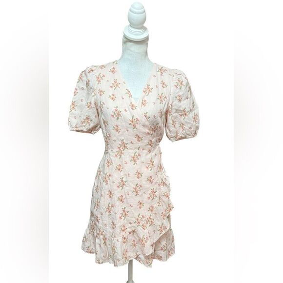 & other stories | Puff Sleeve Linen floral Wrap Dress size 6 NWT - Picture 2 of 6